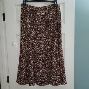 Villager Skirt, Brown background with pink and white and light green colors